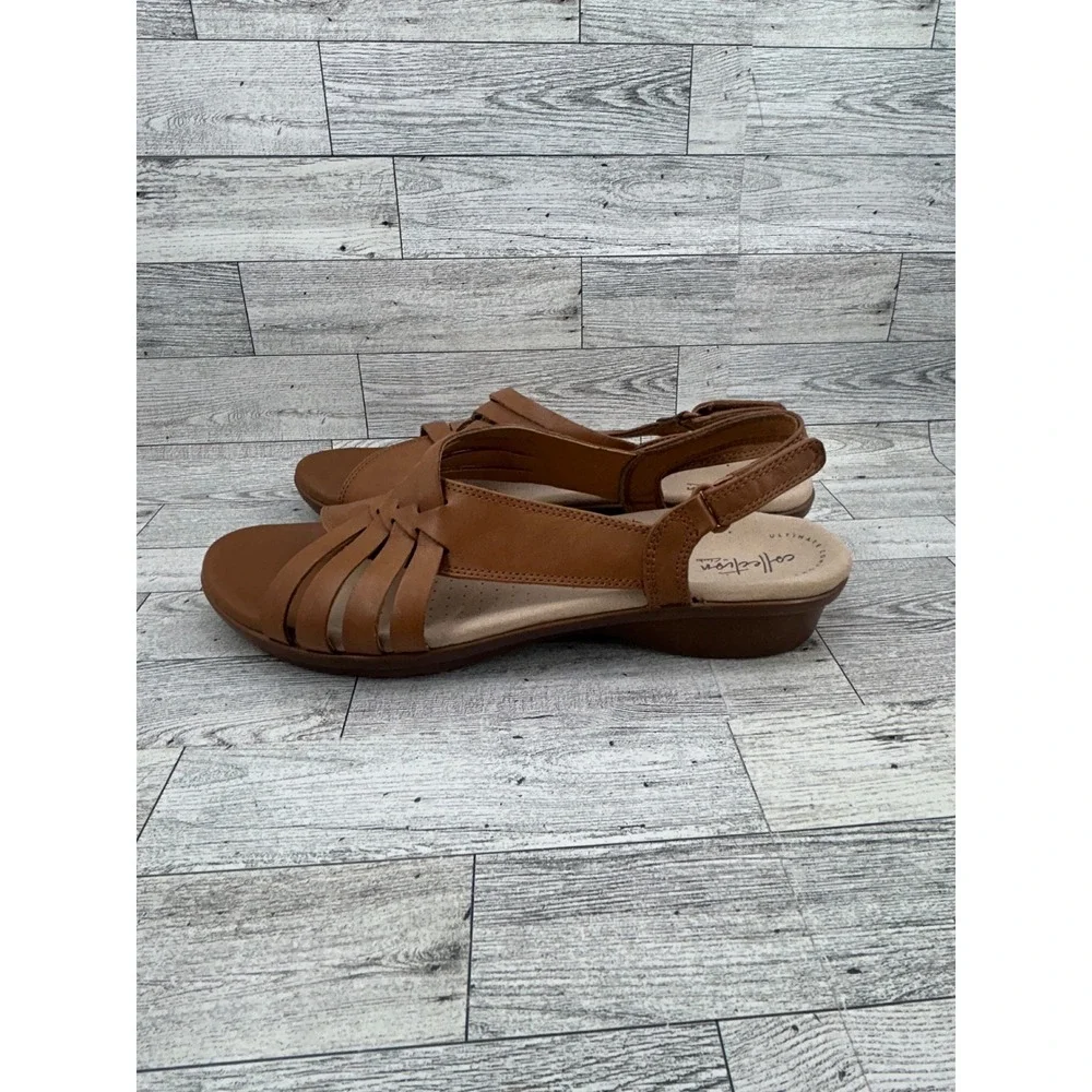 Clarks Loomis Cassey Tan Leather Wedge Sandals‎ Womens 11 M Ultimate Comfort